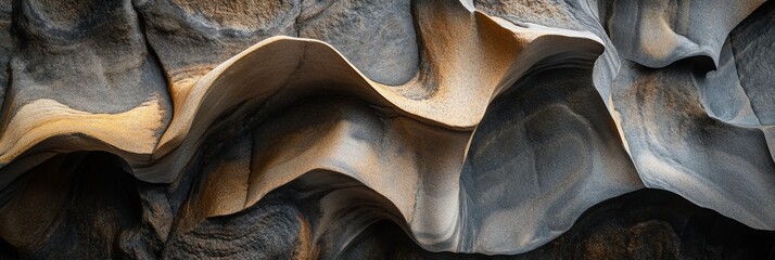 Poster - Abstract rock formation with flowing, wavy textures in shades of gray and beige.