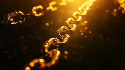 Wall Mural - Golden Chain Links Glittering in Soft Light with Sparkling Texture