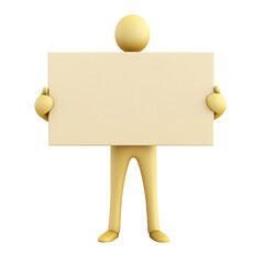 Leinwandbilder - A 3D rendered yellow figure is holding a large blank rectangular sign in front of a white background.