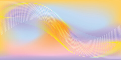 Poster - bright gradient wave line background. Abstract vector background with wavy lines, Abstract backdrop with colorful wave lines on white background. Waves in shades of blue and yellow merge smoothly, 
