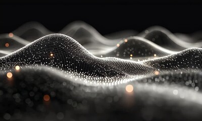 Wall Mural - Abstract representation of flowing waves made of light particles, creating a mesmerizing visual effect against a dark background, suggesting motion and depth