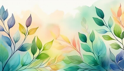 Wall Mural - spring watercolor gradient with delicate leaves for elegant design projects