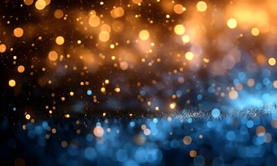 Wall Mural - A mesmerizing abstract background featuring shimmering golden and blue bokeh lights, creating a dreamy atmosphere perfect for festive themes