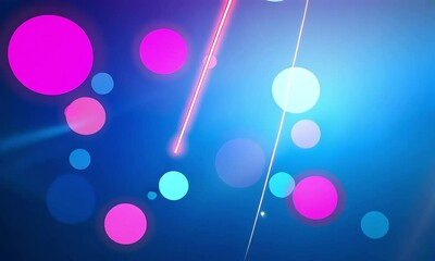 Wall Mural - neon dreams: abstract artwork featuring a vibrant burst of neon pink and blue circles against a deep