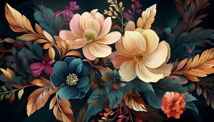 Wall Mural - flowers on a dark background botanical luxury floral wallpaper