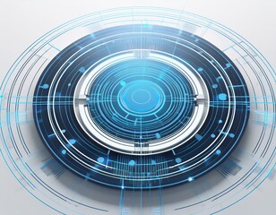 Poster - circular tech interface design with blue lines and dots futuristic style white background concept of