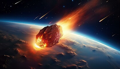 Wall Mural - fiery meteoroid entering earth s atmosphere