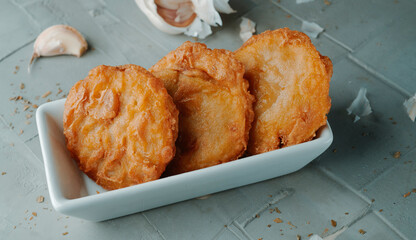 Wall Mural - rectangular plate with some spanish shrimp cakes