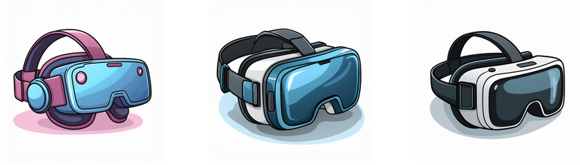 Aufkleber - Three virtual reality headsets shown, each in a different color scheme.  They showcase variations in design and style.