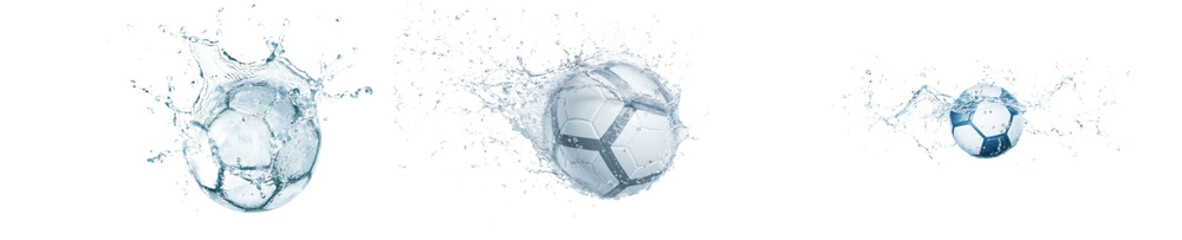 Poster - Transparent water splash and scattered clear blue water droplets in a 3D render illustration
