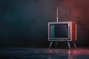 Wall Mural - Retro old TV standing on a dark background