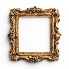 Wall Mural - A carved gilded picture frame isolated on a white background