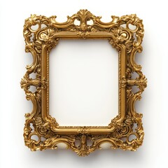 Wall Mural - A carved gilded picture frame isolated on a white background