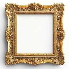 Wall Mural - A carved gilded picture frame isolated on a white background