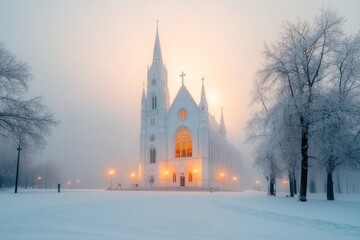 A gothic view of the Zagreb Cathedral, illuminated by eerie moonlight, surrounded by mist and dark skies