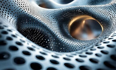 Wall Mural - Abstract close-up of a futuristic, textured surface with intricate patterns and glowing elements, suggesting depth and complexity in a digital environment