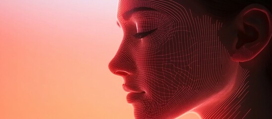Wall Mural - digital female face: wireframe portrait in red hues