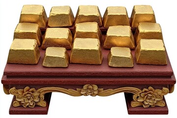 Ornate Wooden Box Filled with Gold Bars - Wealth, Prosperity, and Luxury Concept