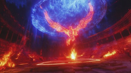 Canvas Print - Fiery Phoenix Ascends in Ancient Ruins