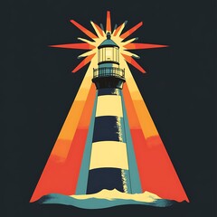 Sticker - Lighthouse graphic design, abstract sunrise, art print