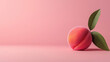 © K.Mongkol - vibrant peach with green leaves on soft pink background, showcasing its juicy texture and natural beauty. This evokes freshness and simplicity