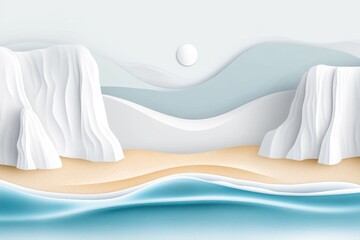 Aufkleber - A minimalist flat design of Navagio Beach, featuring bold shapes and vibrant turquoise, white, and sandy colors to represent the cliffs, water, and beach