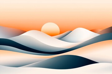 Poster - A minimalist line drawing of the Yukon River winding through mountains, with clean, simple lines and a soft pastel gradient background
