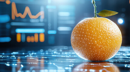 Aufkleber - digital rendering of orange with technology analysis, showcasing data visualization and geometric patterns. image conveys blend of nature and technology