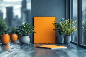 Wall Mural - Bright orange background for promotional flyer layout in modern indoor setting