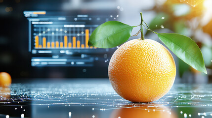 Aufkleber - digital rendering of orange with technology analysis, showcasing data visualization and vibrant colors. orange is prominently displayed with leaves, symbolizing freshness and innovation