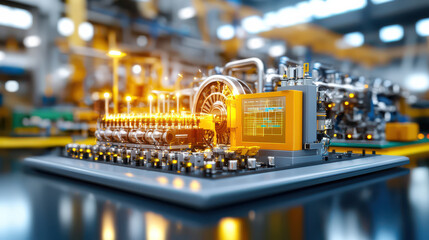 Leinwandbilder - digital representation of engineering plant showcasing advanced machinery and technology. image highlights intricate components and vibrant lighting, creating dynamic industrial atmosphere