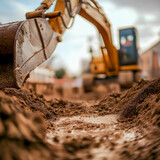 Excavator Digging in Construction Site