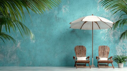 Cozy Outdoor Lounge with Relaxing Chairs and Beach Umbrella