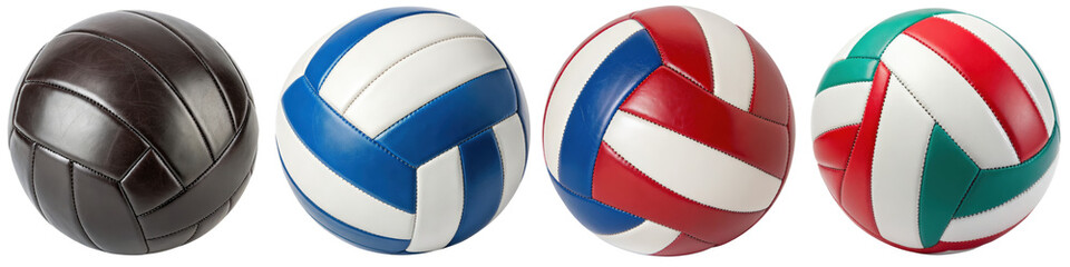 Wall Mural - Four volleyballs in different colors isolated with transparent background