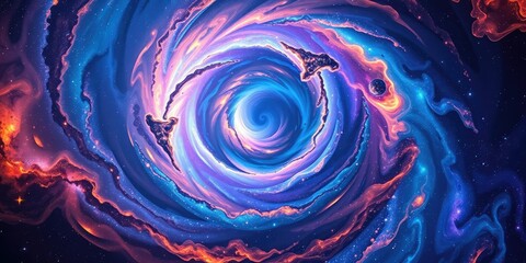 Wall Mural - Artistic depiction of a spiral galaxy with vibrant colors and swirling patterns, nebulas, astronomical illustrations, astronomical illustration