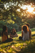 © Fabio - Friends having a conversation in a park, symbolizing social support for mental well-being