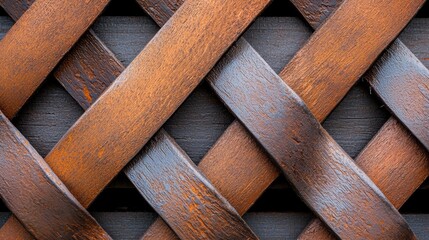 Wall Mural - A series of interwoven metal strips creating a geometric lattice