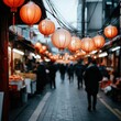© Kan - Lanterns Illuminate Market Streets at Dusk in Vibrant City Scene