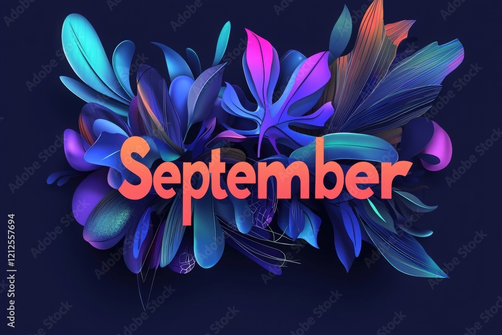 Bright colors and lush plant elements combine to create a stunning visual representation of September. This design showcases the month in an artistic and engaging way, inviting viewers to celebrate.