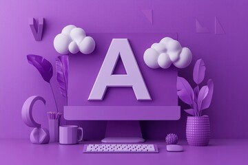 Wall Mural - stylish purple theme featuring a computer and abstract decor elements
