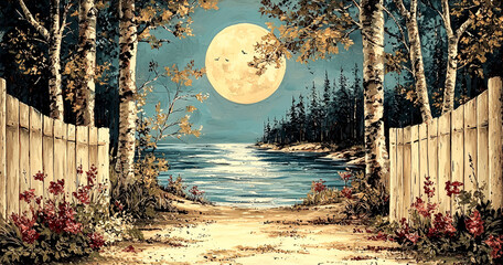 Sticker - Moonlit Lake: A Serene Night Landscape