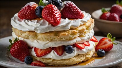 Wall Mural - A delicious layered dessert featuring whipped cream, strawberries, and blueberries.