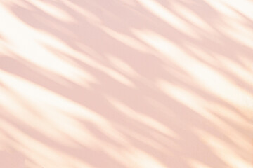 Aufkleber - Light and shadow pink pastel abstract background. Natural leaves shadows and sunshine diagonal refraction on white concrete wall texture. Shadow overlay effect foliage mockup, banner graphic layout