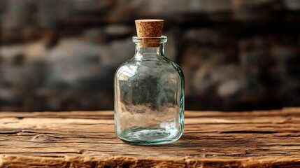 Wall Mural - Glass Bottle With Cork Stopper On Wooden Surface