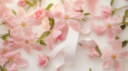 Sticker - Close-up shot of pink flowers tied with a white ribbon, perfect for wedding decorations or as a symbol of love and appreciation