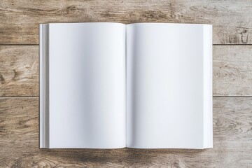 Wall Mural - A paperback book cover mockup featuring a blank white A4 front page, ideal for use in catalogs, magazines, menus, notebooks, booklets, and portfolio design templates, set against a wood table