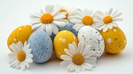 Wall Mural - Easter eggs, daisies, spring, festive, still life, decoration, holiday