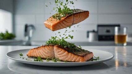 Poster - A beautifully presented dish of salmon garnished with herbs, showcasing culinary artistry.