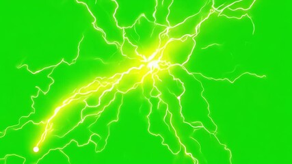 twisting yellow lightning streaks across the green background. green screen chromakey.