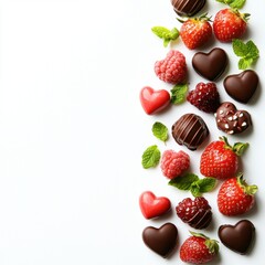 Poster - chocolate-dipped berry border, isolated on white background